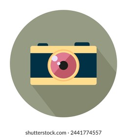 Icono de cámara de diseño plano. Equipo de fotografía gráfico. Ilustración de cámara retro simplificada. Representación artística del dispositivo de captura. Ilustración vectorial. EPS 10.