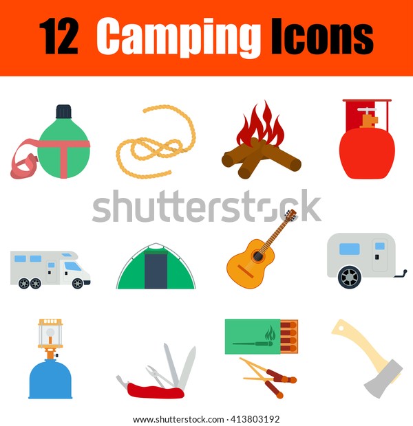 Flat design camping icon set in ui colors.\
Vector illustration.