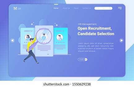 Flat design of candidate selection on landing page template, Search or find the best employee candidates