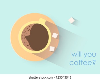 Flat design cap of coffee and sugar vector