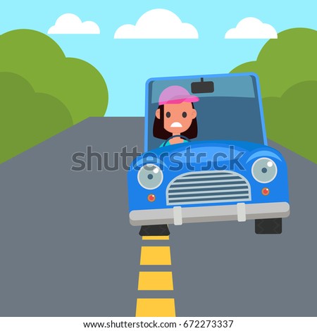 Flat Design Car Driving Characters. Car sharing. flat tire change. Vector illustration