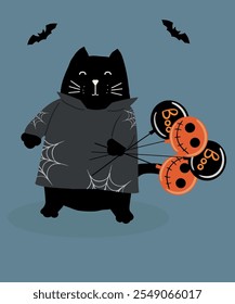 Flat Design Card with Boo Style at Cute Black Cat