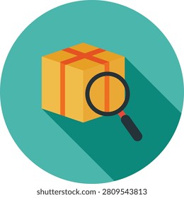 Flat Design Cardboard Box with Magnifying Glass Isolated