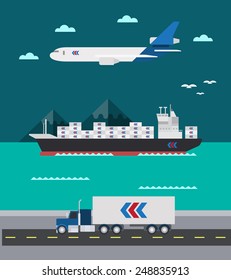 Flat Design Of Cargo Transportation Sea Air Land Illustration Vector