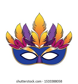 flat design of carnival mask with feathers icon over white background, vector illustration