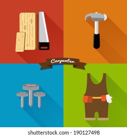 Flat Design, Carpenter tool Set,colorful