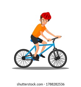 flat design of cartoon character of man is riding bicycle,vector illustration