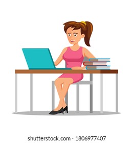 flat design of cartoon character of office woman working,vector illustration