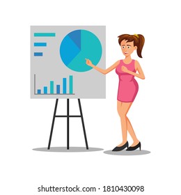 flat design of cartoon character of woman is presenting the presentation,vector illustration