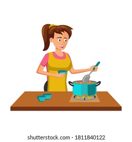 flat design of cartoon character of woman cooking,vector illustration