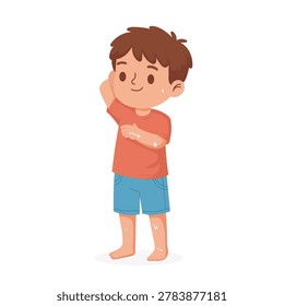 Flat Design Cartoon Child Showing Sweaty Arm and Legs in Summer Heat