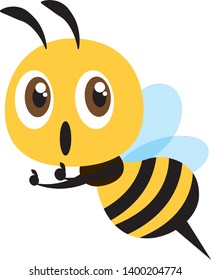 Flat design cartoon cute bee thumb up with excited expression - flat design vector character mascot illustration