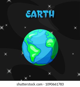 Flat design of cartoon Earth isolated on space background. Vector illustartion.