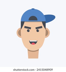 flat design cartoon face wearing a blue hat.