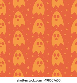 Flat design cartoon halloween ghosts seamless pattern background.