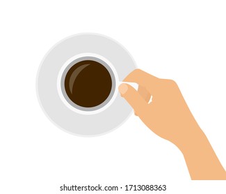 Flat design cartoon illustration of a female or male hand holding a cup of coffee or hot chocolate. Isolated on white background - vector
