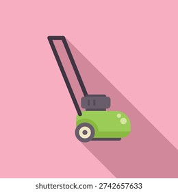 Flat design cartoon lawn mower icon with shadow, suitable for gardening themes