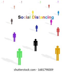 Flat design cartoon multi color man icon for Social Distancing Concept for Coronavirus 2019 disease (COVID-19). Use for Graphic, Vector illustrations, ad, artwork, template.