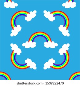 Flat design, cartoon rainbow seamless pattern background.