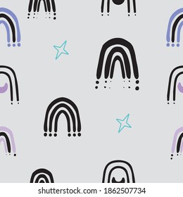 Flat design, cartoon rainbow seamless pattern background.