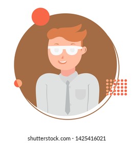 flat design, cartoon style, illustration of male employees wearing ties and glasses, half body vector