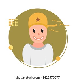 flat design, cartoon style, illustration of a handsome child hat, half body vector