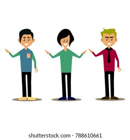 Flat design cartoon of three man with different character. 