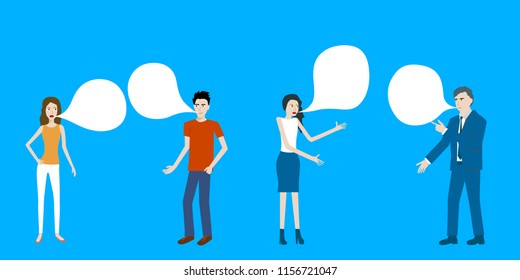 Flat design cartoon vector of speaking casual looking and business people.