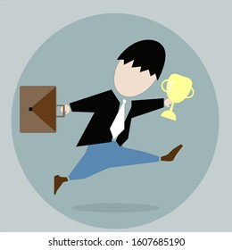 Flat design cartoon for winner or successful 