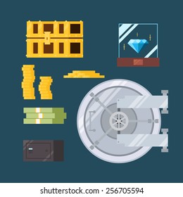 Flat design of cash and valuable safe illustration vector