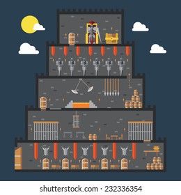 Flat design of castle dungeon internal illustration vector