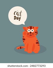 Flat Design Cat Day Illustration with Cat