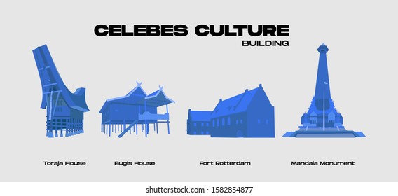 flat design celebes culture building for landing page