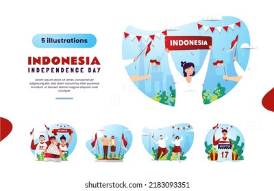 Flat design celebrates Indonesia Independence Day on illustration collection set