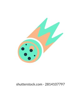 Flat design celestial body in motion representing space exploration and astronomical events. Ideal for science and discovery themes.