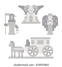 Flat design cemetery statue set illustration vector