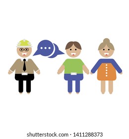 A flat design of the character of an architect who negotiates with clients as a married couple