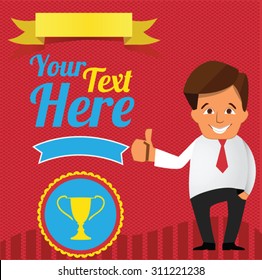 Flat design of  character with Banners and Label. Businessman shows the Thumbs up