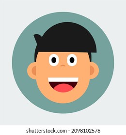 flat design character, black haired man smiling