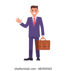Flat Design Character Businessman with Briefcase. Vector illustration