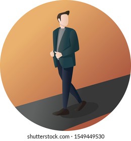 
Flat Design Character of Businessman Pose on the road, Human Activities.
