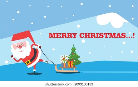 Flat design character cute santa bring gift With sleigh.eps
