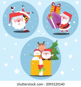 Flat design character cute santa attraction and gift