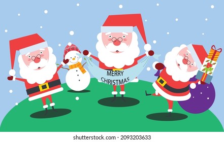  Flaches Design Charakter cute santa feiern Weihnachtsfeiertag auf dem Hügel