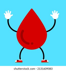 flat design character drop of blood with arms and legs,Red drop. vector image isolate background.