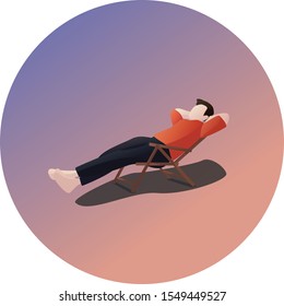 Flat Design Character of Human Pose Relaxing on a Lounger, Human Activities.