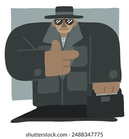 A flat design character illustration of secret agent disguised as mafia