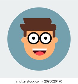 flat design character, man with brown hair and glasses smiling