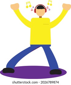 Flat Design Character A Man Is Enjoying A Song