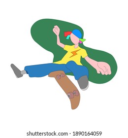 Flat design. character playing skateboard